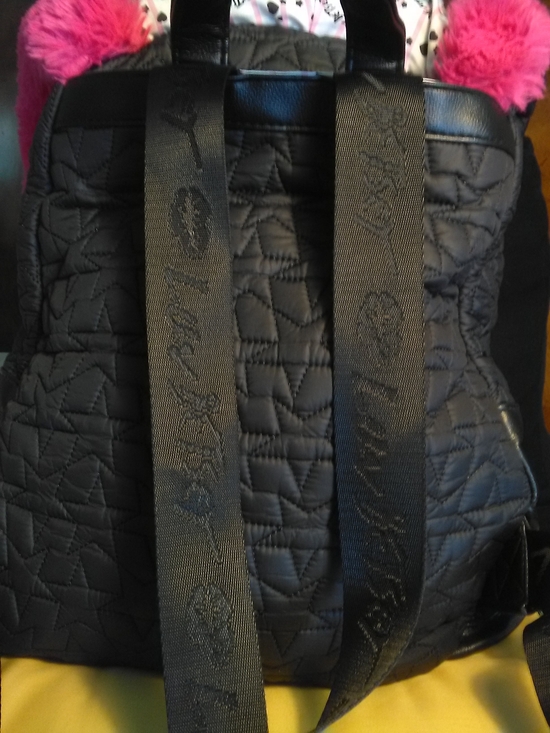 GREAT COND. FUN BETSY JOHNSON Quilted Backpack PINK ATTCHED FAUX FUR HOODIE main image 6